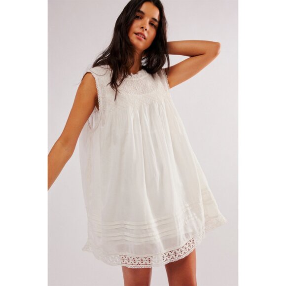 FREE PEOPLE Shea Smocked Yoke Shift Minidress in Ivory Size X-Small - Picture 1 of 12